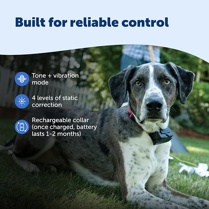 PetSafe Stubborn Dog In-Ground Fence with Extra 9V Battery, Up to 1/3 Acre | Includes 500 Ft Wire, Extra 9V Battery, Expandable to 25 Acres, Tone, Vibration, 4 Static Levels, Dogs 8 lb+, Neck 6-28 in