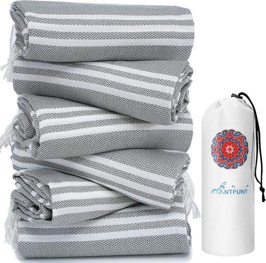 6 Pack Turkish Beach Towels Quick Dry Sand Free Soft Absorbent Extra Large Xl Big Blanket Adult Oversized Bath Pool Swim Towel Lightweight Thin Fast Drying Compact No Sand Packable Vacation Essentials