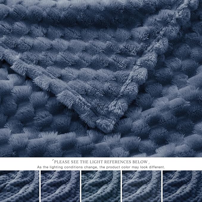 EXQ Home Gentle Soft Fleece Throw Blanket – Cozy Lightweight 3D Imitation Turtle Shell Jacquard Blanket for Couch Bed – All-Season Warm Fuzzy Flannel Blanket for Women Mom Her Gifts(50"x60",Navy Blue)