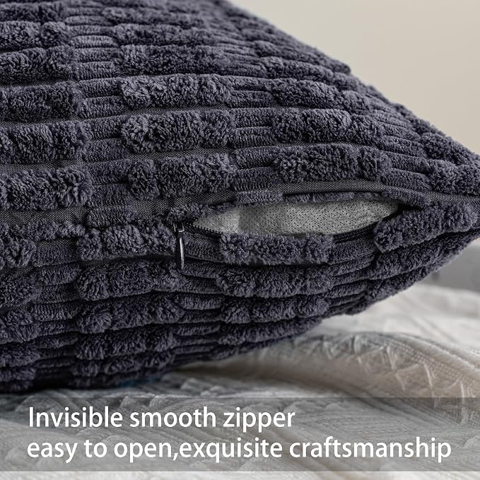 Pack of 2 Corduroy Decorative Throw Pillow Covers 26x26 Inch, Dark Grey | Fall Soft Striped Pillow Covers Modern Farmhouse Home Decor Christmas Throw Pillow Covers for Sofa Living Room Couch Bed