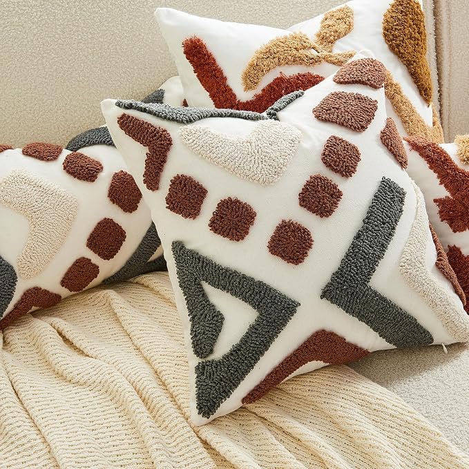 lifein 18x18 Pillow Covers-Throw Pillow Cover Tufted Boho Jacquard Pillow Covers Farmhouse Decorative Pillow Cover Pillow Cases for Gift Couch Sofa Bed Chair Living Room Home Decor