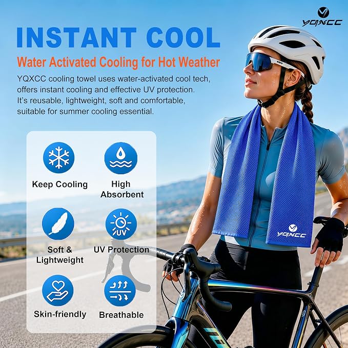 YQXCC 4 Pack Cooling Towels (40"x12"), Ice Cool Neck Towel, Soft Breathable Microfiber for Gym, Yoga, Golf, Running, Camping & All Hot Weather Activities