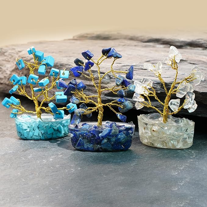 Crystal Tree Set of 12 Unique Birthday Gifts for Women, Sister, Mom & Dad, Home Office Decor for Positive Energy, Bring Good Luck, Money, Reiki Healing Stone Chakra Tree of Life Return Gift Sets