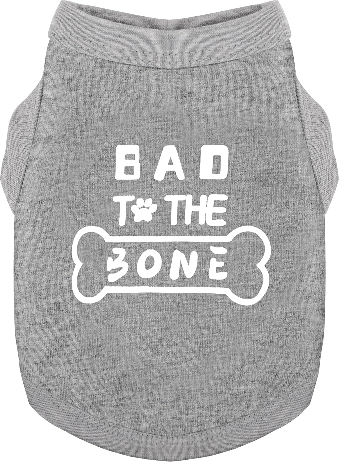 Discover Cozy Cotton Canine Wear: Soft, Lightweight, and Breathable Dog Shirt Vest with Eye-Catching Graphics(Bad to The Bone), Keeping Your Furry Friend Warm and Comfy! Grey L