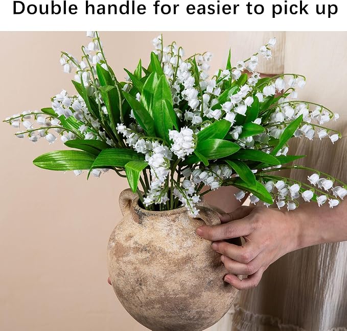 Rustic Vase - Small Vases for Pampas Grass - Farmhouase Decorative Wide Mouth vase for Bouquet, Lyeec Clay Pottery Terracotta Round Vases for Home Decor