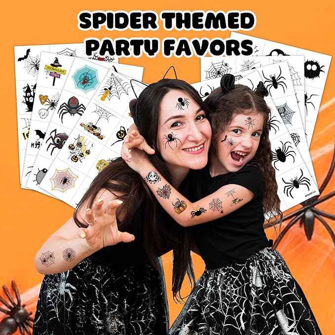 96 PCS Cute Funny Halloween Spider Pre-cut Temporary Tattoos Sticker Birthday Decorations Spider Web Bat Boo Day Festival Black Carnival Themed Party Favors Supplies Cute Boy Girl Adult Gifts