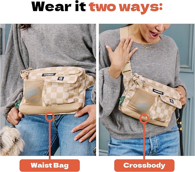 Cleverpup Walk & Train 2-in-1 Dog Walking Bag - Hands-Free, Checkerboard