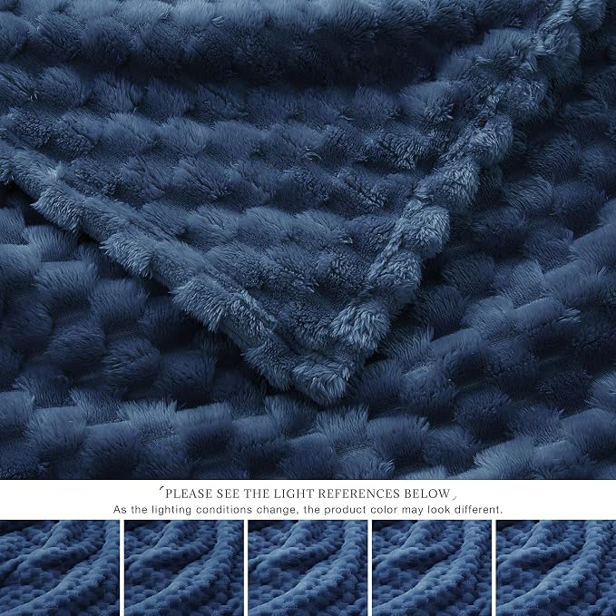 EXQ Home Fleece Blanket Throw XL for Couch or Bed - 3D Imitation Turtle Shell Jacquard Decorative Blankets - Cozy Soft Lightweight Fuzzy Flannel Blanket Suitable for All Seasons(50"×70",Dark Blue)