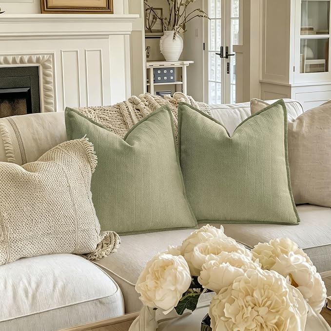 Sage Green Pillow Covers 24x24 Set of 2 Chenille Throw Pillow Covers with Elegant Design Soft and Luxurious Decorative Throw Pillows for Couch, Bed, and Home Decor
