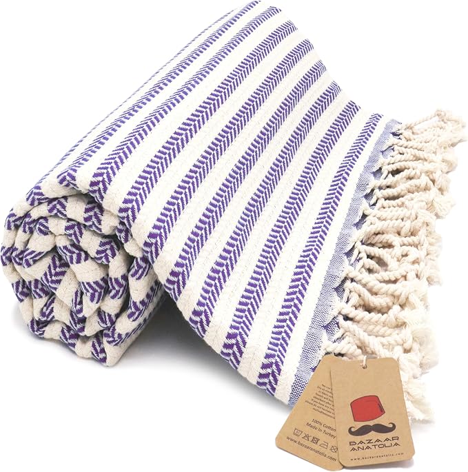 Bazaar Anatolia Turkish Beach Towel – 100% Cotton, Quick Dry, Sand Free Decor Towel for Bathroom and Camping – Oversized 71x39 Inches – Arpa Purple
