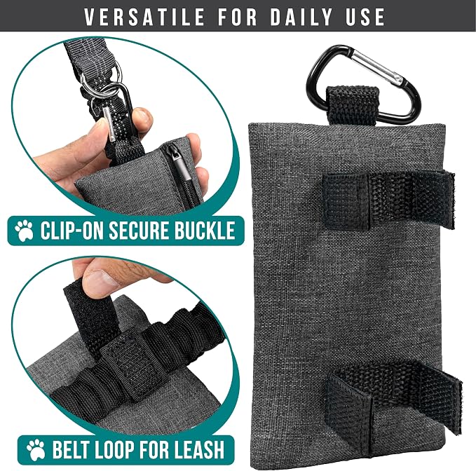 PetAmi Dog Poop Bag Holder for Leash, Pet Waste Bag Dispenser, Grey
