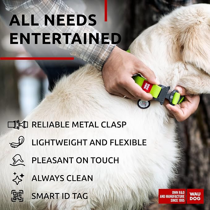 WAUDOG Waterproof Dog Collar - Adjustable Collar with Air Holder and QR Tag for Large, Small and Medium Breeds