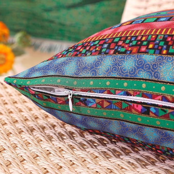 TAOSON Blue Stripe Bohemian Style Antique Cotton Blend Linen Sofa Throw Pillowcase Cushion Cover Pillow Cover with Hidden Zipper Closure Only Cover No Insert 12x20 Inch 30x50cm