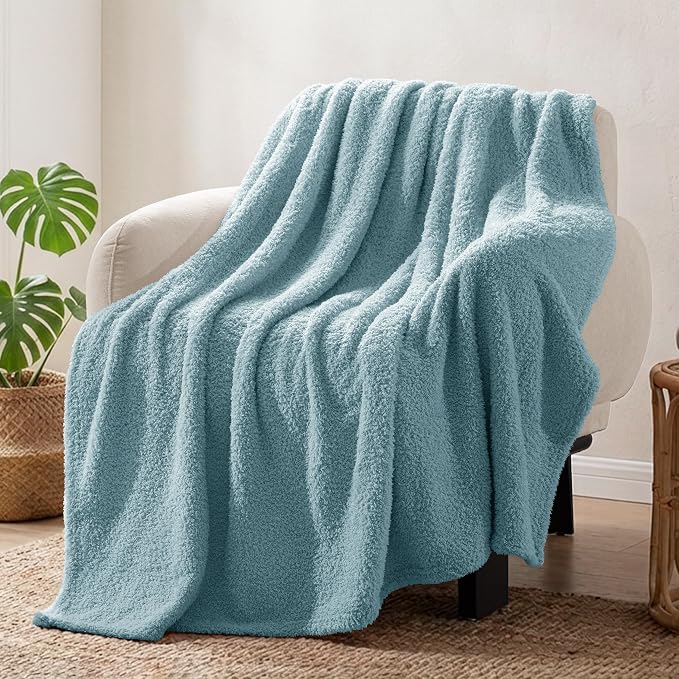 Exclusivo Mezcla Fleece Throw Blanket for Couch and Sofa, 50" x 60" | Super Soft and Cozy Fluffy Blanket for Women, Lightweight and Fuzzy Throw for Home Decor, All Season, Slate Blue