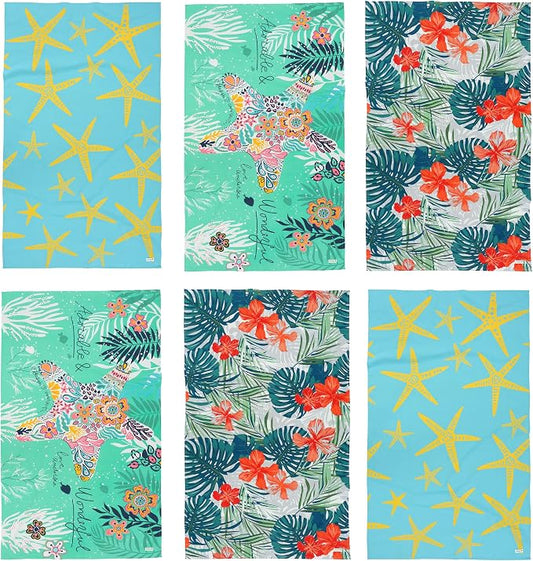 LANE LINEN Turkish Towels Set of 6, Beach Towels Oversized, Pre-Washed Pool Towel, Extra Large Beach Towel, Sandproof Beach Towel, Absorbent Travel Towel,39"x71" - Blue Shore