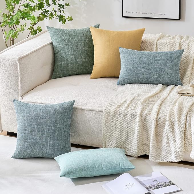 MIULEE Pack of 2 Decorative Linen Burlap Textured Pillow Covers Farmhouse Boho Accent Pillowcases Spring Home Decor for Couch Sofa Bedroom Living Room 20x20 Inch Sage Green