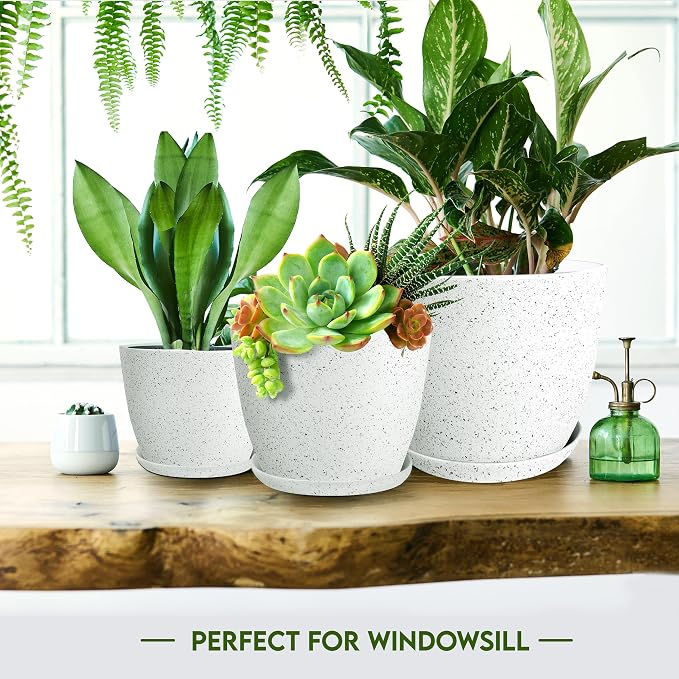Plant Pots Indoor with Drainage 10 Pack Multi-Size Planters Set Spotty Grey | Drainage holes included Multiple sizes 7/6.6/6/5.3/4.8 In Indoor plants and flowers Durable plastic construction