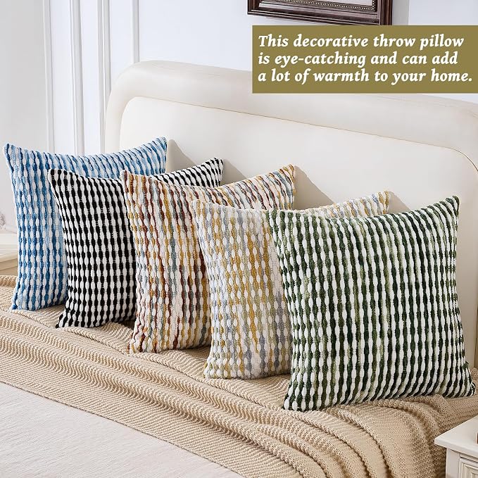 Boho Chenille Pillow Cover Decorative Tufted Pillowcase for Couch Bed Sofa Bedroom Living Room Modern 18 x 18-Inch Black