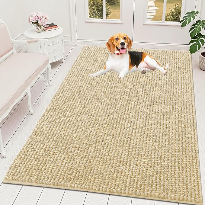 OLANLY Dog Door Mat for Muddy Paws 59x35, Extra Absorbent Chenille Mud Mat | Sand, Absorbs Moisture and Dirt, Non-Slip Machine Washable Doormat, Quick-Drying Indoor Entryway Floor Mat for Dogs