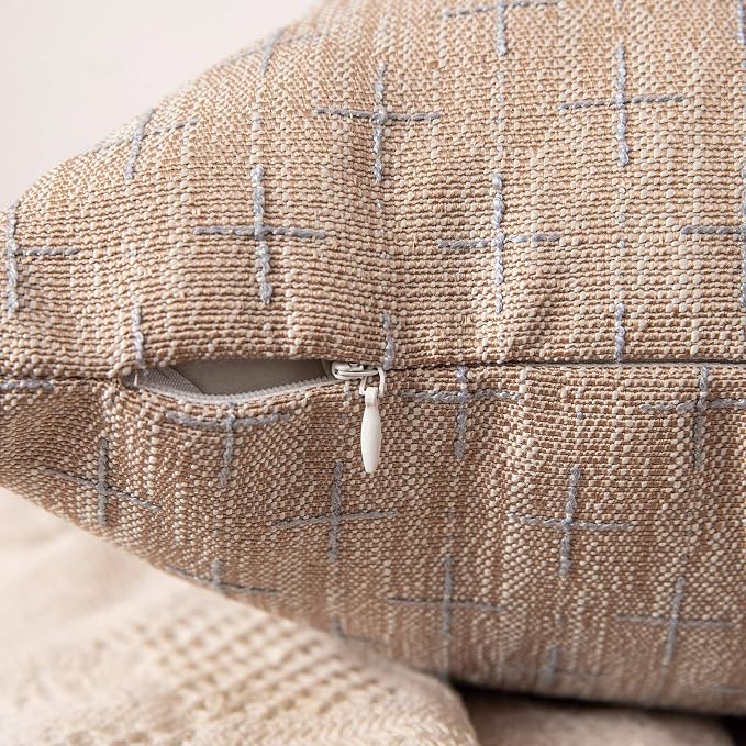 MIULEE Pack of 2 Decorative Burlap Linen Spring Throw Pillow Covers Modern Farmhouse Pillowcase Rustic Woven Textured Cushion Cover for Sofa Couch Bed 20x20 Inch Tan