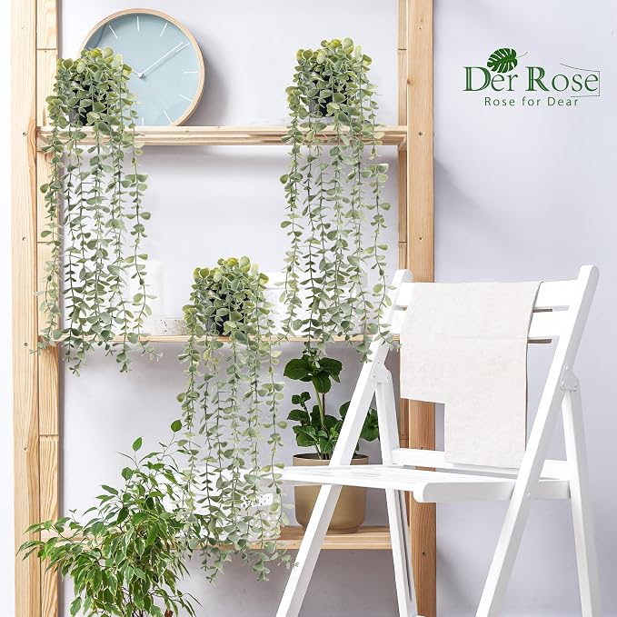 Der Rose 3Pcs Cozy Fake Eucalyptus Hanging Plants for Bathroom Wall Decor | Fresh cascading greenery brightens small spaces, creating an airy look for kitchen, bedroom and walls decor