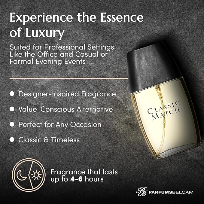 PB ParfumsBelcam Classic Match Eau de Toilette Spray for Men – Warm Oriental Scent with Bergamot, Nutmeg & Musk – Long-Lasting Cologne for Men, Affordable Luxury Signature Fragrance, 2.5 Fl Oz