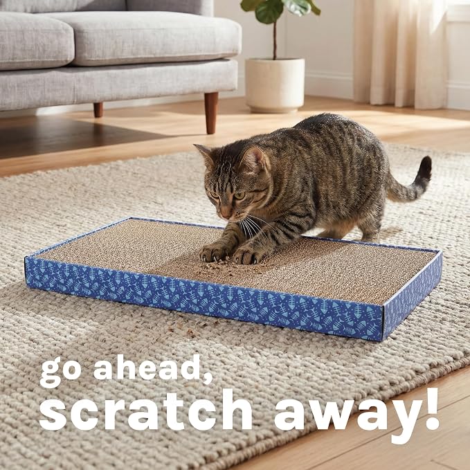 Kitty City 5-Pack XL Double Sided Corrugate Cat Scratcher Pads with Catnip - X-Large Horizontal Cat Scratcher Mats, Reversible Corrugate Nail File Scratchers - Fish Bone Design, 18” x 10” Each