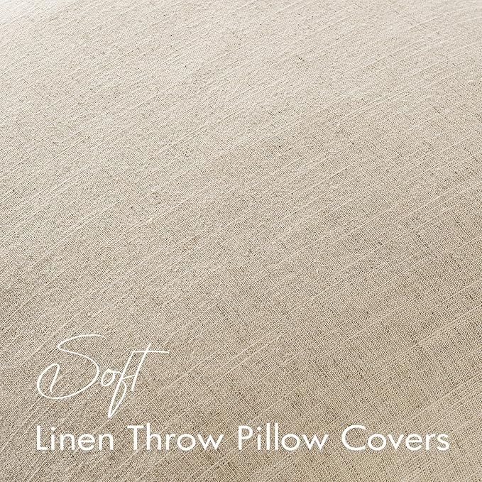 EMEMA Decorative Linen Throw Pillow Covers 18x18 Inch Natural Beige | Boho Farmhouse Neutral Couch Throw Pillows for Bed Pack of 2 Accent Pillowcase Modern Sofa Cushion Livingroom Home Decor