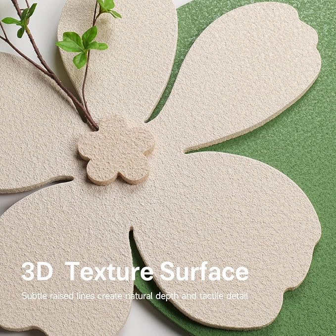 3D Textured Sage Green Minimalist Wall Art Decor, Boho Beige Botanical Floral Artwork for Walls, Cream Sandstone Texture Wall Decor for Living Room, Dining Room, Bedroom, Hallway, Home Office