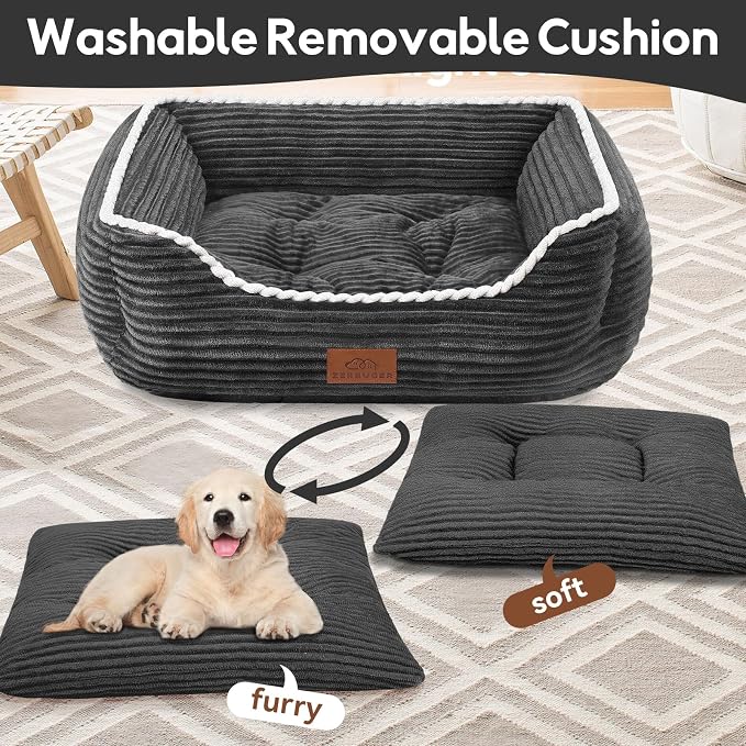 Zerbuger 25in Dark Grey Rectangle Cat Dog Bed Machine Washable Sofa | Sleeping for Large Medium Small Pets Indoor Outdoor, Non-Slip Bottom Soft Puppy Bed Durable Orthopedic Calming Pet Cuddler