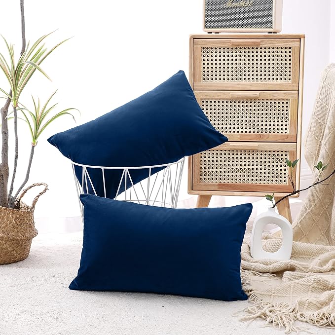 NiNi ALL Navy Blue Velvet Throw Pillow Covers 20x30 Pack of 2 Decorative | Soft Solid Boho Cushion Squar Pillow Cases for Chair Sofa Bedroom Farmhouse Living room Modern Luxury Home Decor Christmas
