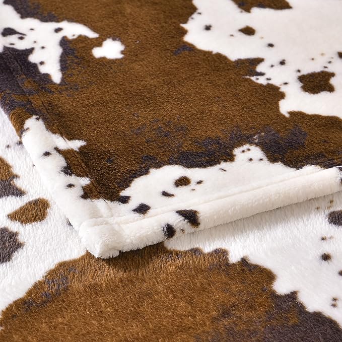 Bnuitland Brown Cow Print Flannel Throw Blanket (50x70 Inches), 300 GSM Double Sided Fuzzy Decor Blanket for Bed/Sofa/Couch/Lap, Super Soft Cozy Throw Gift for Adults and Kids