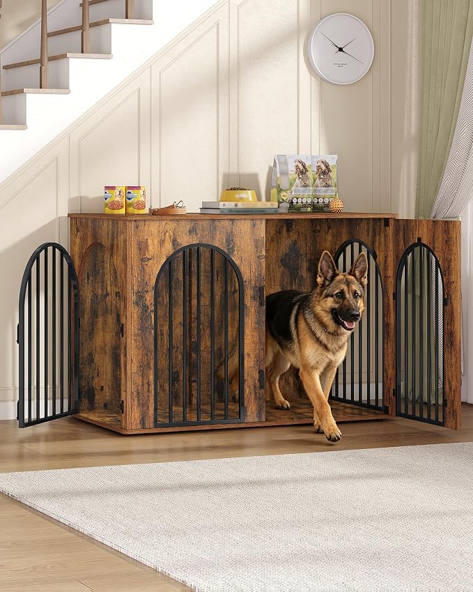 Hzuaneri 46.5'' Dog Crate Furniture,Dog Kennel Indoor for Medium/Large Dogs | Dog Kennel Furniture Wooden Dog Cage Heavy Duty Dog Crate Decorative Pet House End Side Table TV Stand,Rustic Brown DFC93901B