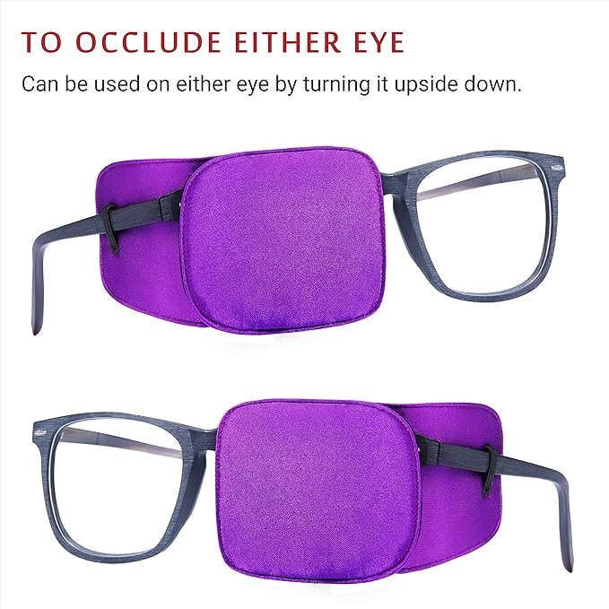 Astropic 2Pcs Large Silk Eye Patches for Adults Kids Big Glasses to Cover Either Eye (Large, Violet)