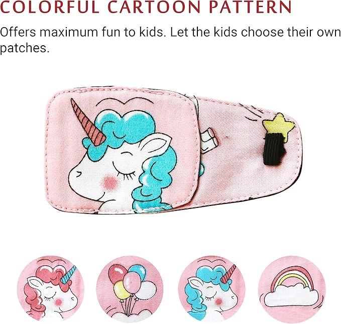 Astropic Cotton & Silk Eye Patch for Kids Glasses (Left Eye, Blue Hair Unicorn)