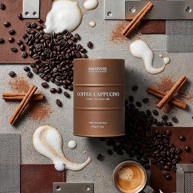 M&SENSE Coffee Cappuccino Large Scented Candles Christmas Decor, Hoilday Soy Wax Christmas Candle 21.2oz 120 Hours, Coffee Aroma Candle Unique Housewarming Appreciation Gifts