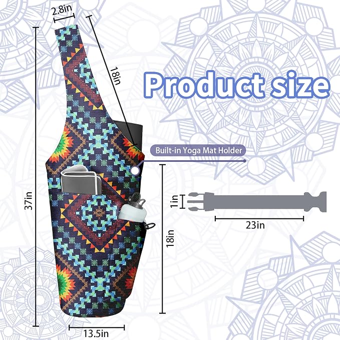 Yoga Bag for Women, Large Yoga Mat Bag Tote Carrier with Wet Dry Pocket, Water Bottle Holder & Adjustable Strap, Fits 1/2" Thick Yoga Mat for Gym, Pilates, Travel, Work