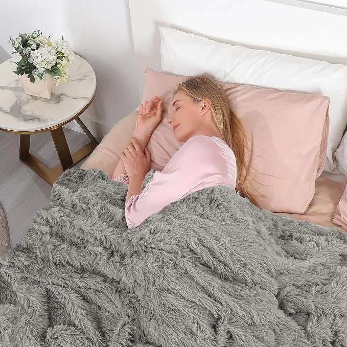 Decorative Extra Soft Faux Fur Blanket Twin Size 70" x 78",Solid Reversible Fuzzy Fluffy Cozy Plush Fleece Comfy Microfiber Blanket for Couch Sofa Bed,Quiet Grey
