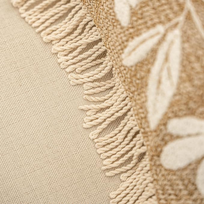 Throw Pillow Cover 20x20 Inch Indoor Outdoor, Jute-Look Floral Tufted Decorative Accent Pillow Case for Patio Sofa Couch Living Room, Cover Only