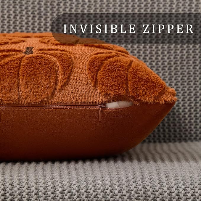 DFXSZ Fall Pillow Covers 20x20 2Pcs Rust Brown Pumpkin Fall Decorations | Fall decor Set of 2 Throw Pillow Cases Soft Plush Faux Fur Wool Couch Cushion for Chair Sofa Bedroom Living Room Home Decor