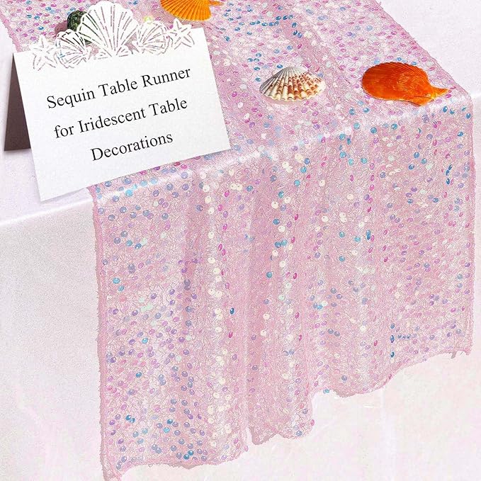 Pink Sequin Table Runner 10Ft 1Pcs, Perfect for 6 - 8 Ft Tables, Iridescent Table Runner 120" x 17" 1Pack for Wedding Baby Shower Birthday Decorations