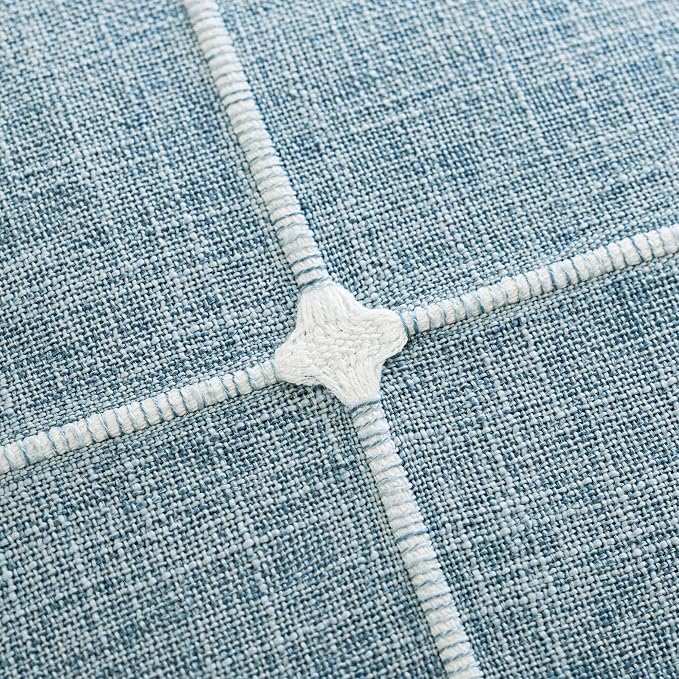 Foindtower Pack of 2 Decorative Faux Linen Jacquard Check Throw Pillow Covers Farmhouse Cushion Cover with Grid Textured Accent Pillowcase for Couch Sofa Living Room Home Decor,22×22 Inch,Light Blue