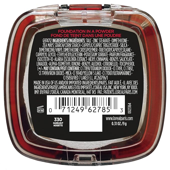 L'Oreal Paris Makeup Infallible Fresh Wear Foundation in a Powder, Up to 24H Wear, Waterproof, Hazelnut, 0.31 oz.