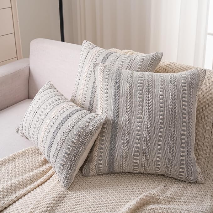 Cethom Boho Lumbar Pillow Covers 14x36 Long, Farmhouse Decorative Couch Pillow Cases, Grey Accent Pillows of Bed, Sofa Bedroom Living Room Home Decor Cushion Cover, Pack of 1