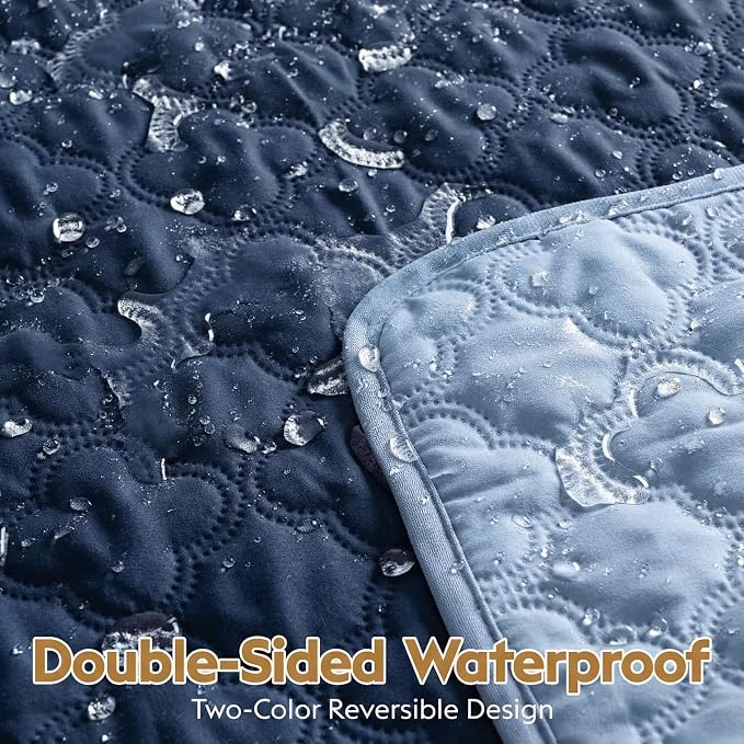 FunFurry Waterproof Dog Blanket, Couch Cover for Dogs Washable, Reversible Dog Bed Cover, Couch Furniture Protector. (Dark＆Light Blue, 82 X 102 Inch - 1 Pack)