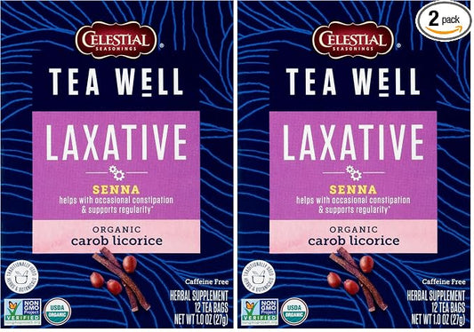 Celestial Seasonings TeaWell Herbal Tea, Laxative, Organic Carob Licorice, 12 Count (Pack of 2)