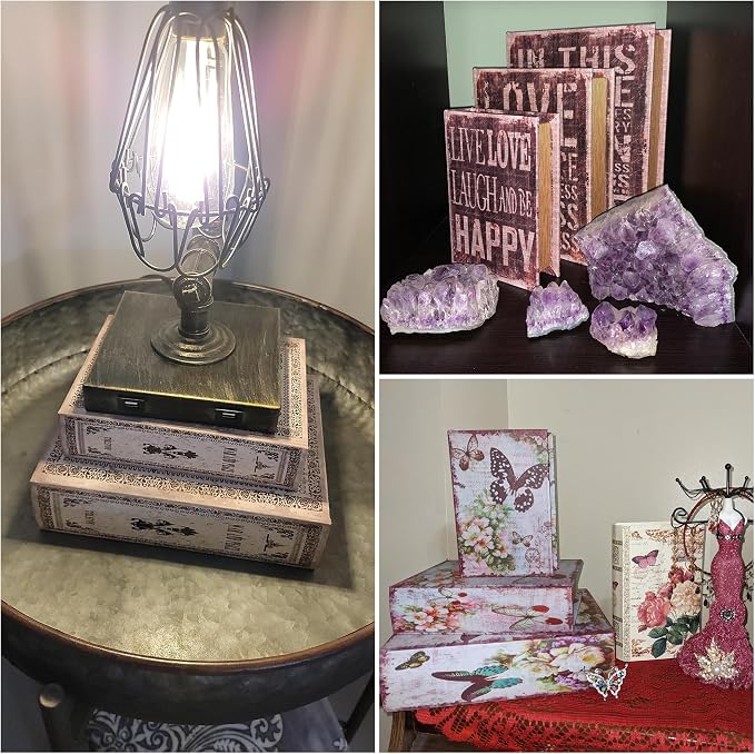 Jolitac Decorative Book Boxes, Vintage Style Fake Book Set of 3 Storage Organizers in 11", 9", 5" Heights for Jewelry Trinket Wedding Memories Hobby Keepsake (Moon)