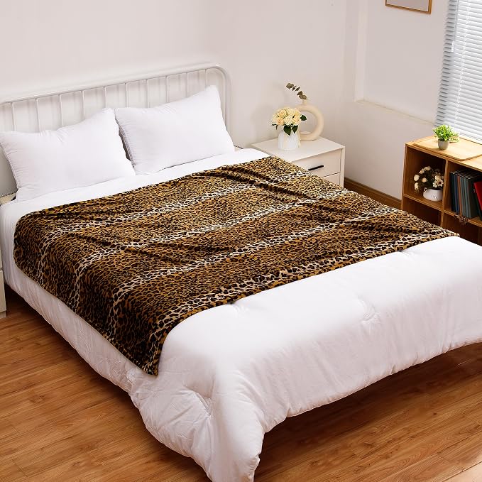 Excervent 3D Leopard Flannel Fleece Twin Blanket, 300 GSM Lightweight Cheetah Blanket for Couch Sofa Bed, Super Soft Cozy Warm Blankets, 60x80 inches, Brown | Big 300 GSM Lightweight Fleece Cheetah Throw Blanket for Couch Sofa Bed, Super Soft Cozy Blan...