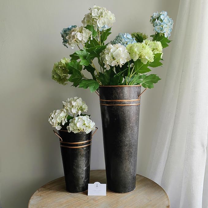 Hosley Set of 4 Metal Vases with Zinc Finish 9 Inch High Ideal Gift for Wedding Special Occasion Home Office Dried Floral Arrangements
