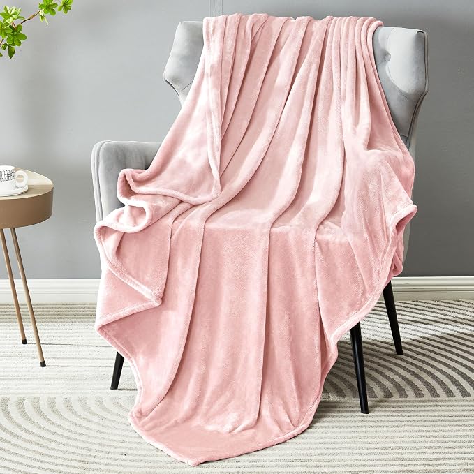 DREAMNINE Pack of 10 Fuzzy Soft Fleece Throw Blanket for Couch Sofa 50" x 60", Decorative Solid Lightweight Velvet Blankets for Chair, Cozy Accent Shaggy Plush Flannel Blanket for Bedroom, Pink